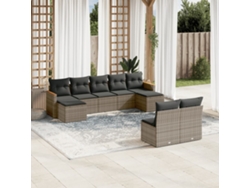 Conjunto de sofá de jardín de 9 piezas con cojines, mimbre gris, DKD Home Decor