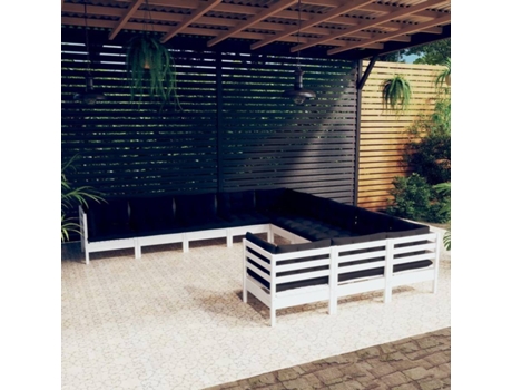 Conjunto 11 Muebles de jardín VIDAXL y cojines blanco madera de pino