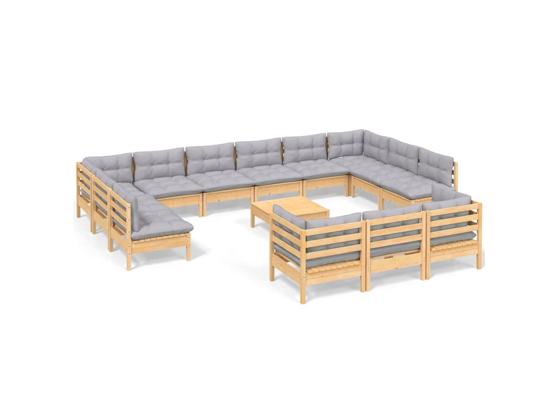 Maison Exclusive - Muebles De Jardín 14 Pzas Y Cojines Madera De Pino Gris
