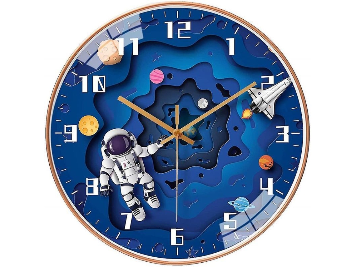 2026-reloj De Pared Para Niños 8 Pulgadas, Mecanismo Silencioso, Tema De Viaje Espacial, Números Grandes