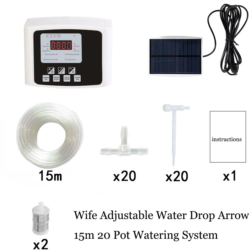 (tubería De Agua De 15 Metros, 20 Reguladores) Sistema De Riego Por Goteo De Doble Bomba Para Jardín, Sistema De Temporizador, Energía Solar.
