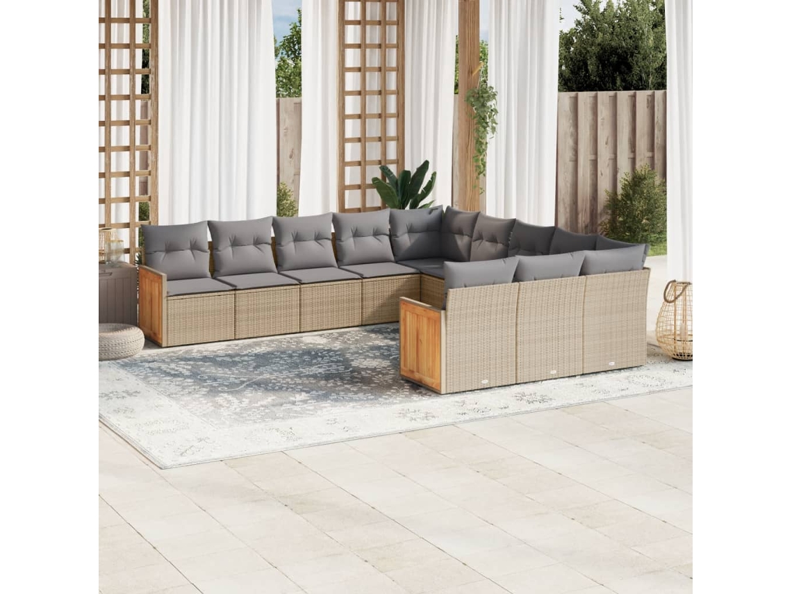 Conjunto de sofá de jardín de 11 piezas con cojines de mimbre beige DKD Home Decor