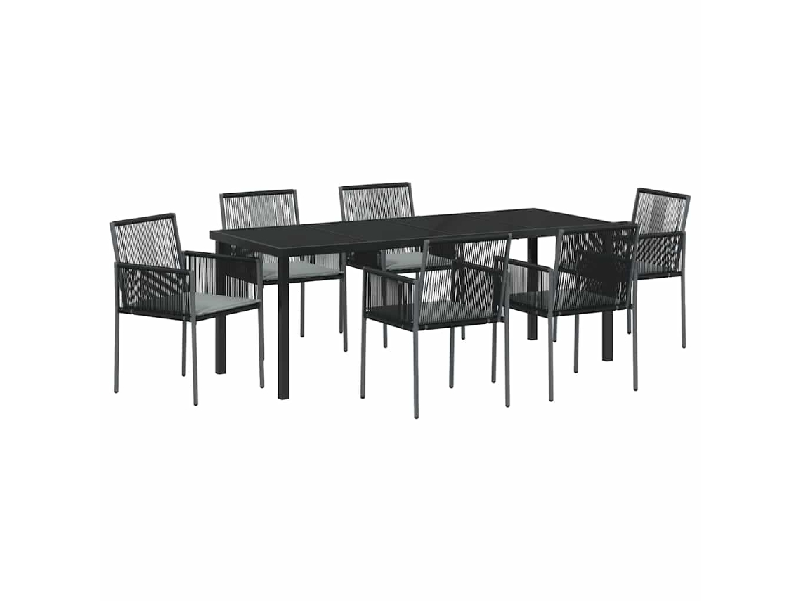 Conjunto de comedor de jardín de ratán negro de 7 piezas, EXCLUSIVO DE MAISON