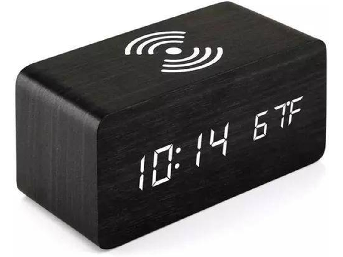 Rádio Despertador Carregador Wireless Qi Negro