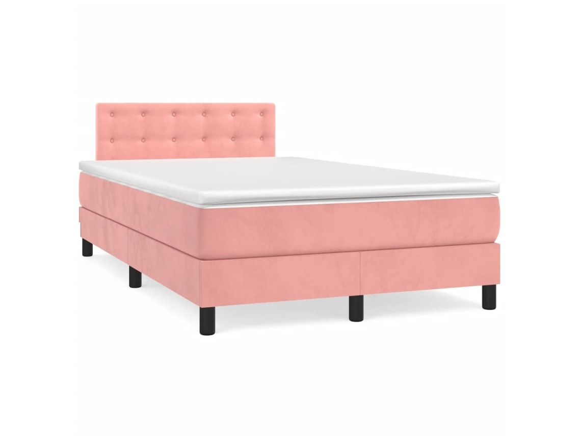 Cama Box Spring Con Colchón Terciopelo Rosa 120x190 Cm