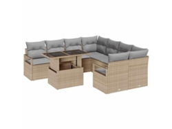 Maison Exclusive - Conjunto de sofás de jardín de 9 piezas, mimbre beige y gris claro