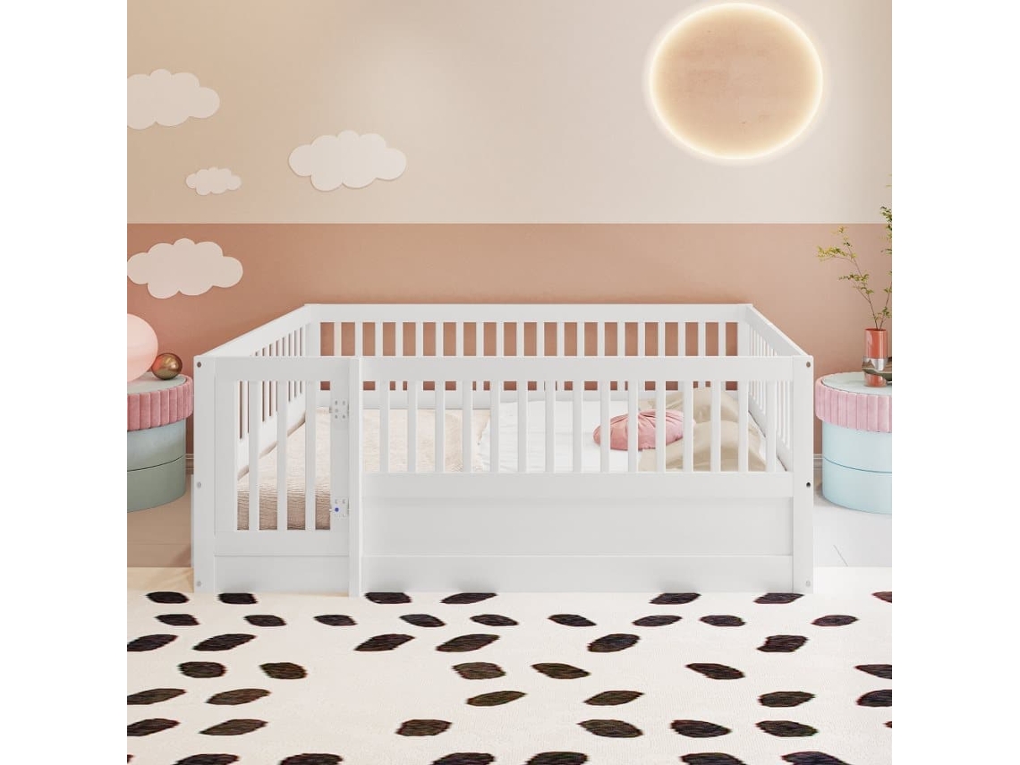 Cama Infantil De Madera 140x200 Cm Con Una Puerta - Sin Somier - Blanco