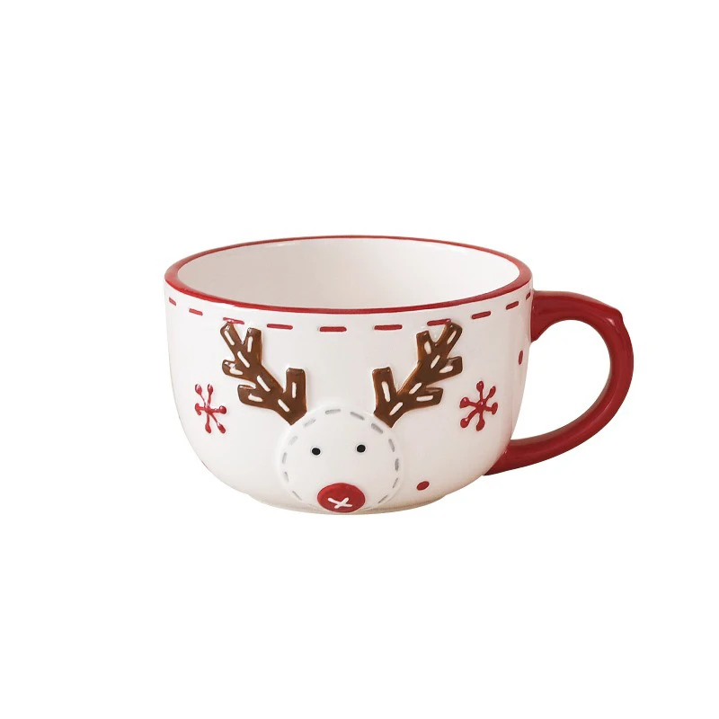 Taza navideña de cerámica creativa, decorada con Papá Noel y renos. Mdug (estilo 1)