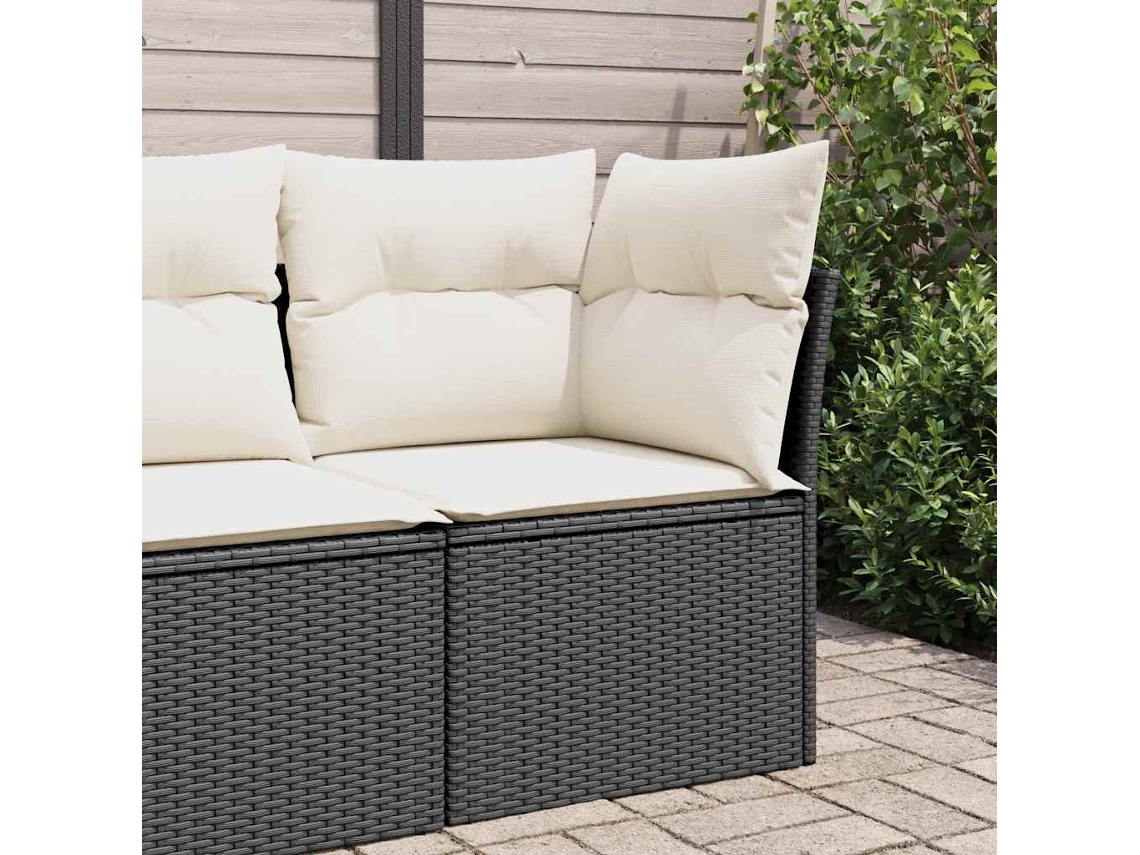 Sofá esquinero de jardín de mimbre negro con cojines de DKD Home Decor