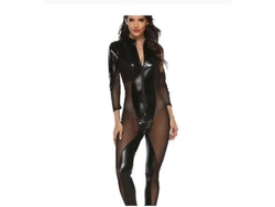 2026-mono De Cuero Con Cremallera Doble Sexy Para Mujer Lencería Transparente Mesh Spandex Erotica Intima Gato Latex