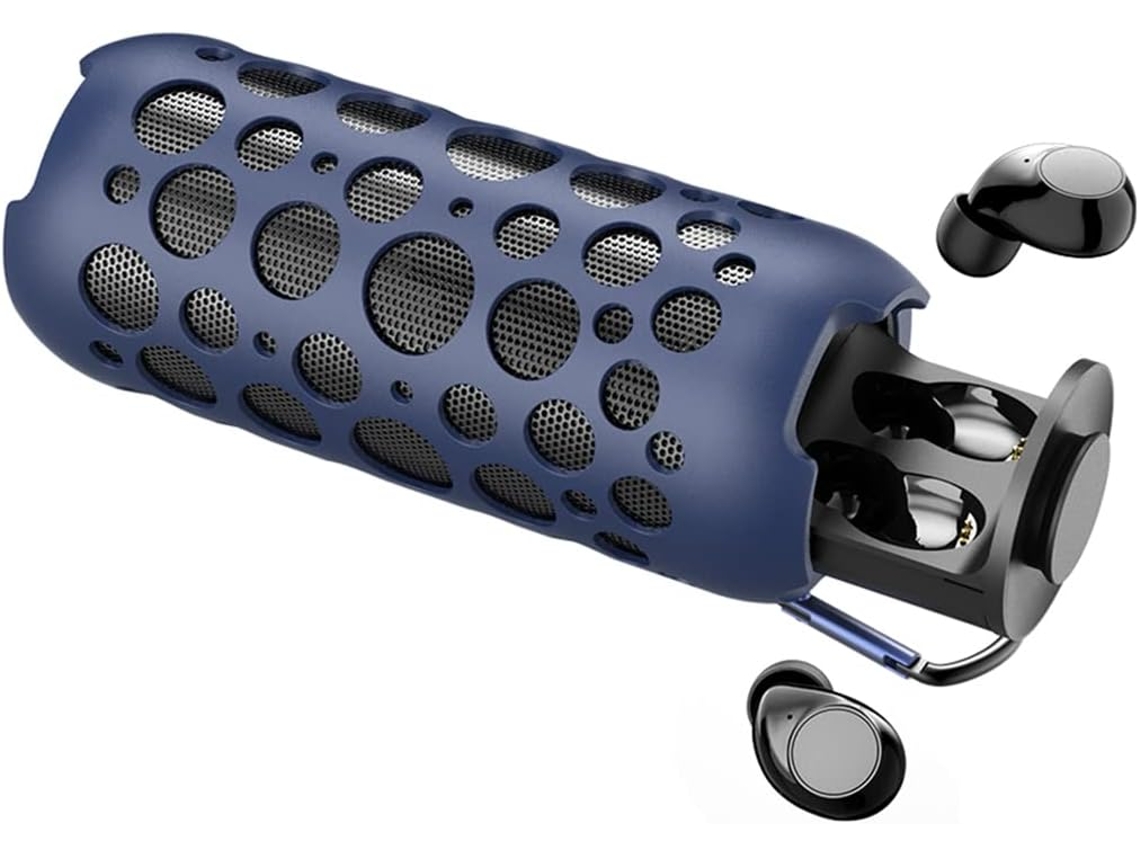 Auriculares Inalámbricos 2 En 1 - Altavoz Bluetooth - Para Deportes - Refuerzo De Graves - Portátil - Azul