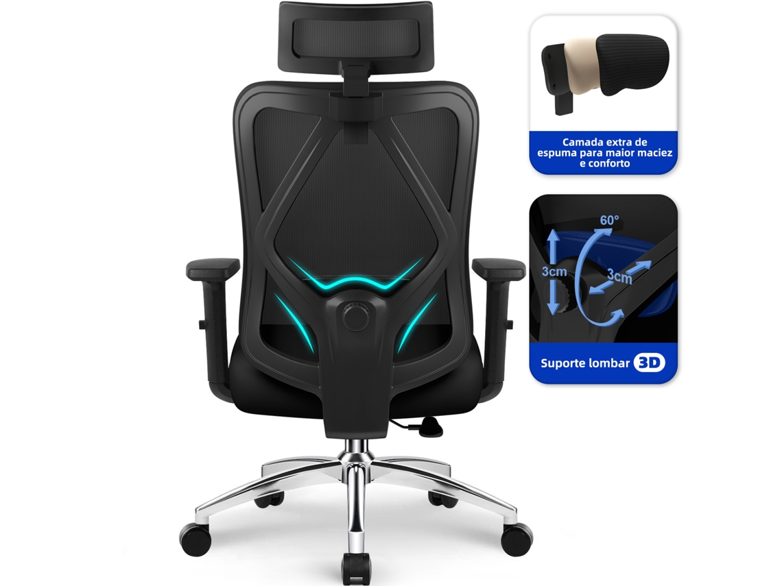Silla de oficina ergonómica Daccormax con inclinación de 90° a 135°, respaldo 3D y base metálica (tres posiciones de bloqueo).