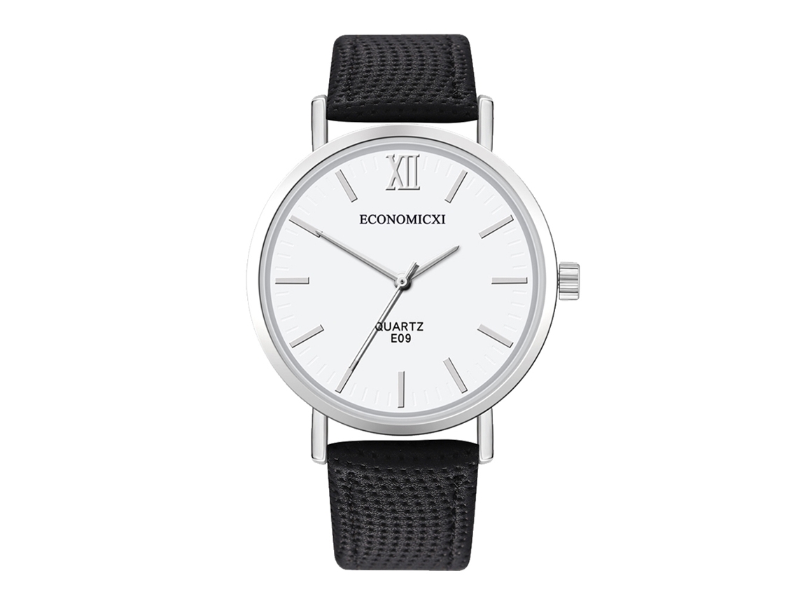 Reloj de pulsera analógico de cuarzo con correa de PU informal para hombre y mujer (negro y blanco)