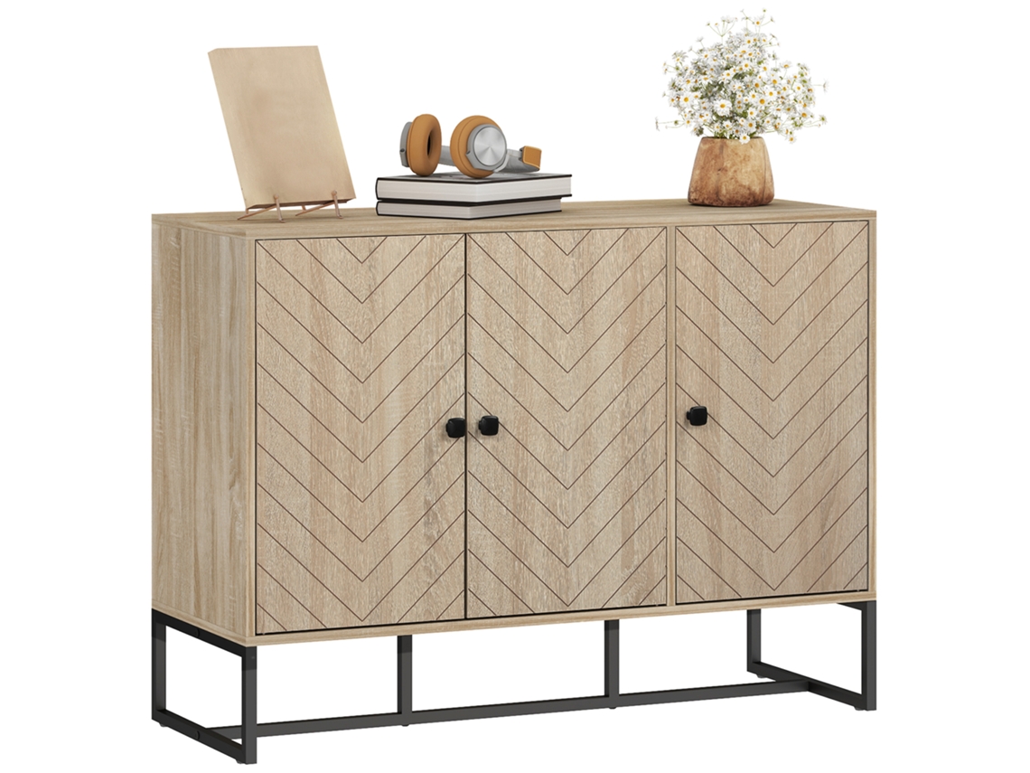 Aparador de cocina con 2 puertas de ratán, estante ajustable, 75x38x77 cm, madera natural ZENCORE SERVICES