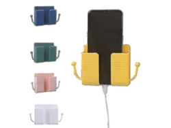 Soporte para cargador de teléfono móvil y mando a distancia con ganchos de pared, organizador para cocina y hogar, ABS duradero, amarillo.