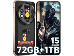 Smartphone resistente OUKITEL WP200 Pro 5G con auriculares Bluetooth, 72 GB + 1 TB, pantalla FHD+ de 6,7" y 120 Hz, batería de 8800 mAh, cámara de 108 MP, NFC, Android 15, color negro.
