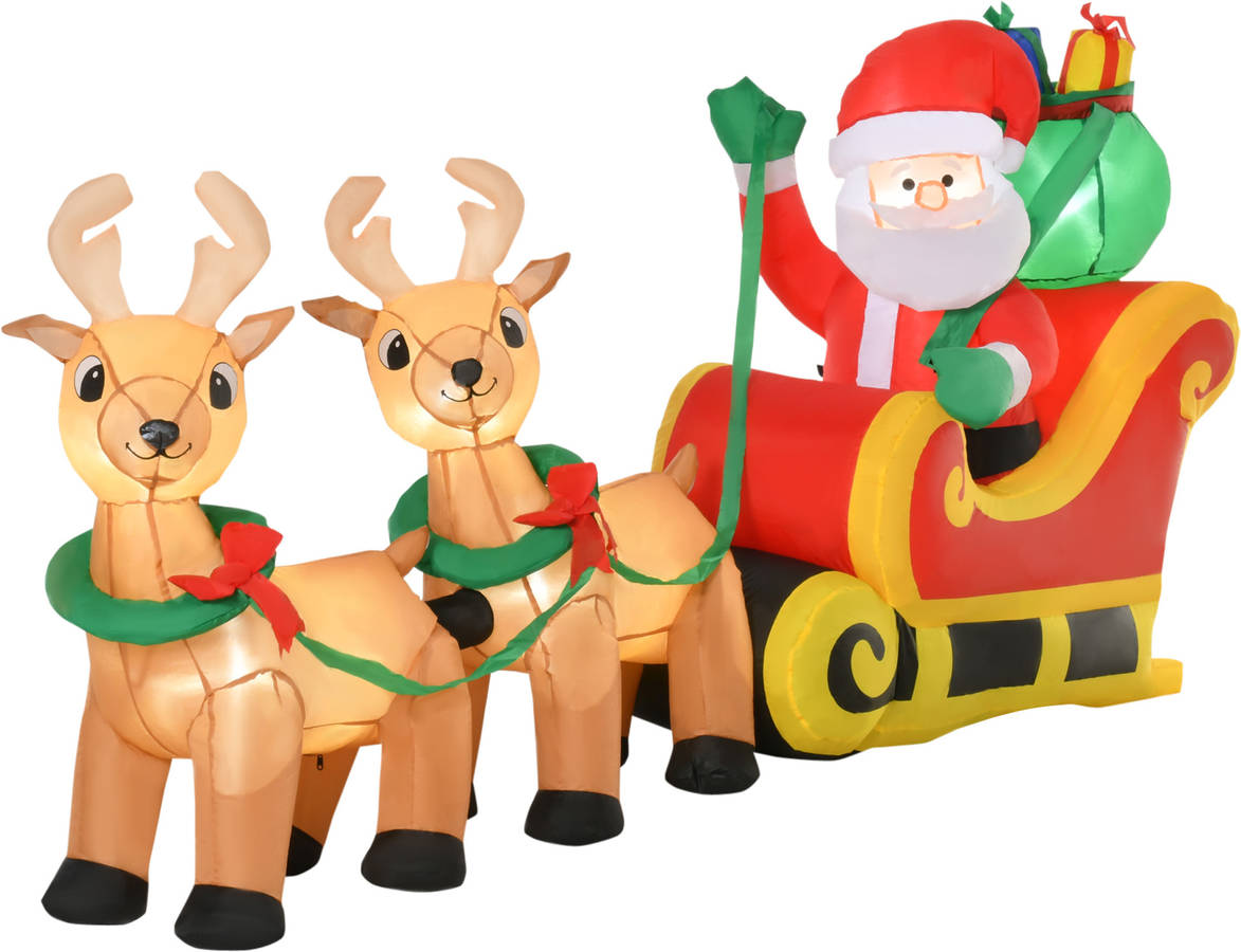 Homcom Papá Noel inflable con trineo y renos luces led decoración navidad para exterior aire libre inflador 240x57 figura multicolor 240x57x112