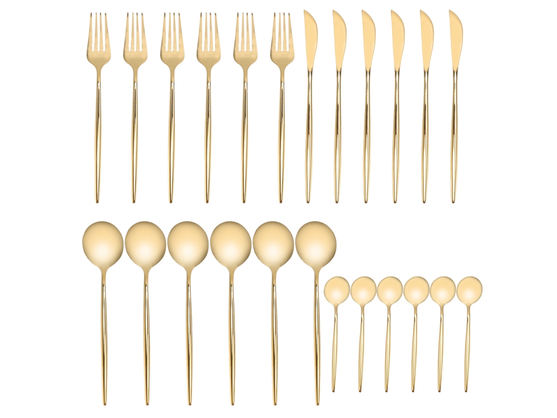 Juego De Cubiertos Dorados De 24 Piezas, Acero Inoxidable, Resistente A La Corrosión, Para Fiestas Y Bodas.