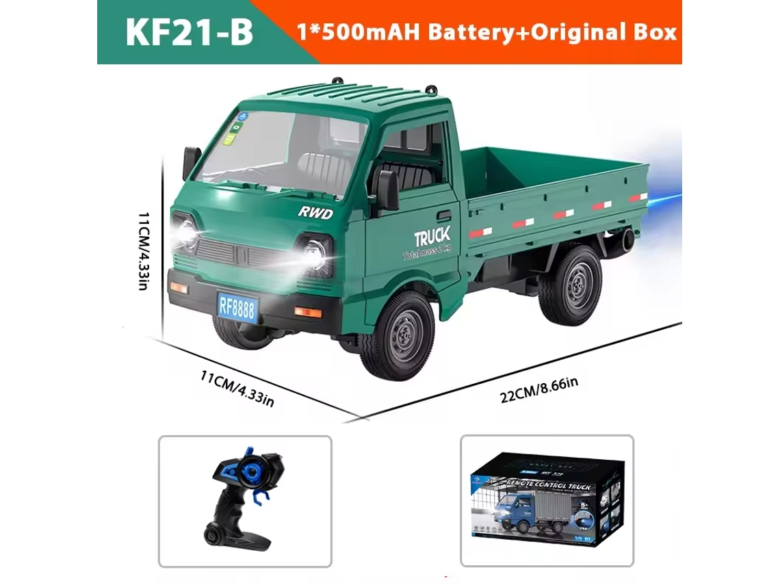 Coche RC Kf21 116 de 2,4 GHz que simula derrapes y escaladas, con spray y luces LED, juguete para niños, color verde. Aeuzwr