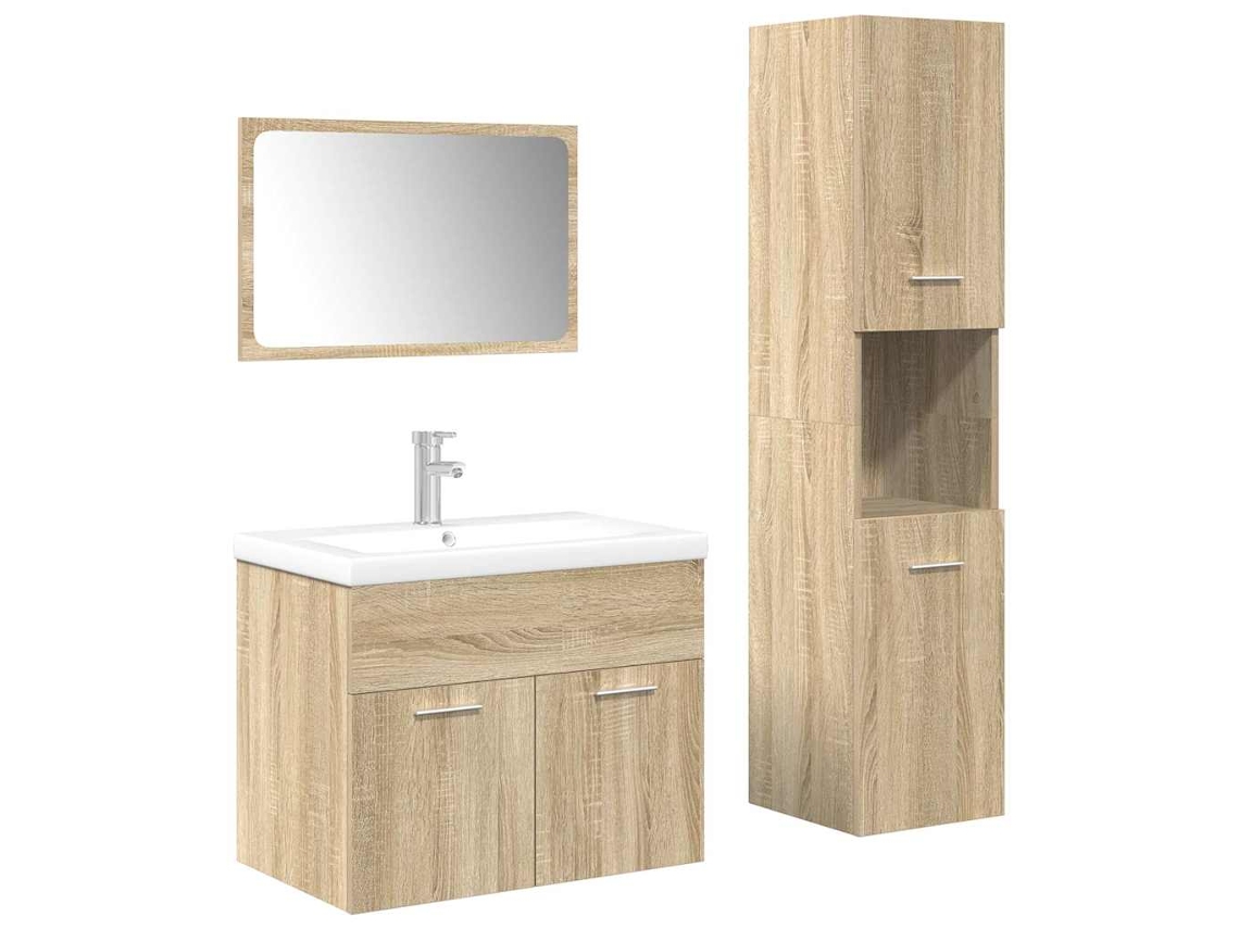 Juego de muebles de baño de 4 piezas, madera de roble, Sonoma MAISON EXCLUSIVE