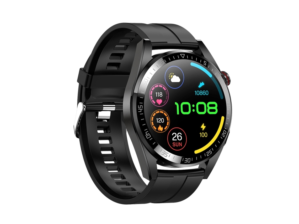 Reloj inteligente con monitorización de frecuencia cardíaca y presión arterial, llamadas Bluetooth, reloj deportivo (correa negra)
