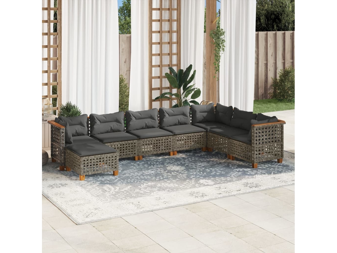 Conjunto de sofá de jardín de 8 piezas con cojines, ratán gris, DKD Home Decor