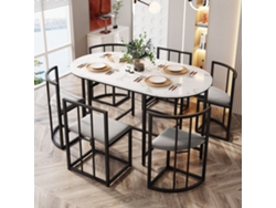 Conjunto de Mesa y 6 Sillas Sillas con Cojín en Asiento y Respaldo Estilo Negro