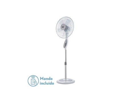 Ventilador De Pie Floxo Blanco/gris 3 velocidades 45w con remoto Temporizador 5 Aspas Regx44,5x40 Cm FABRILAMP