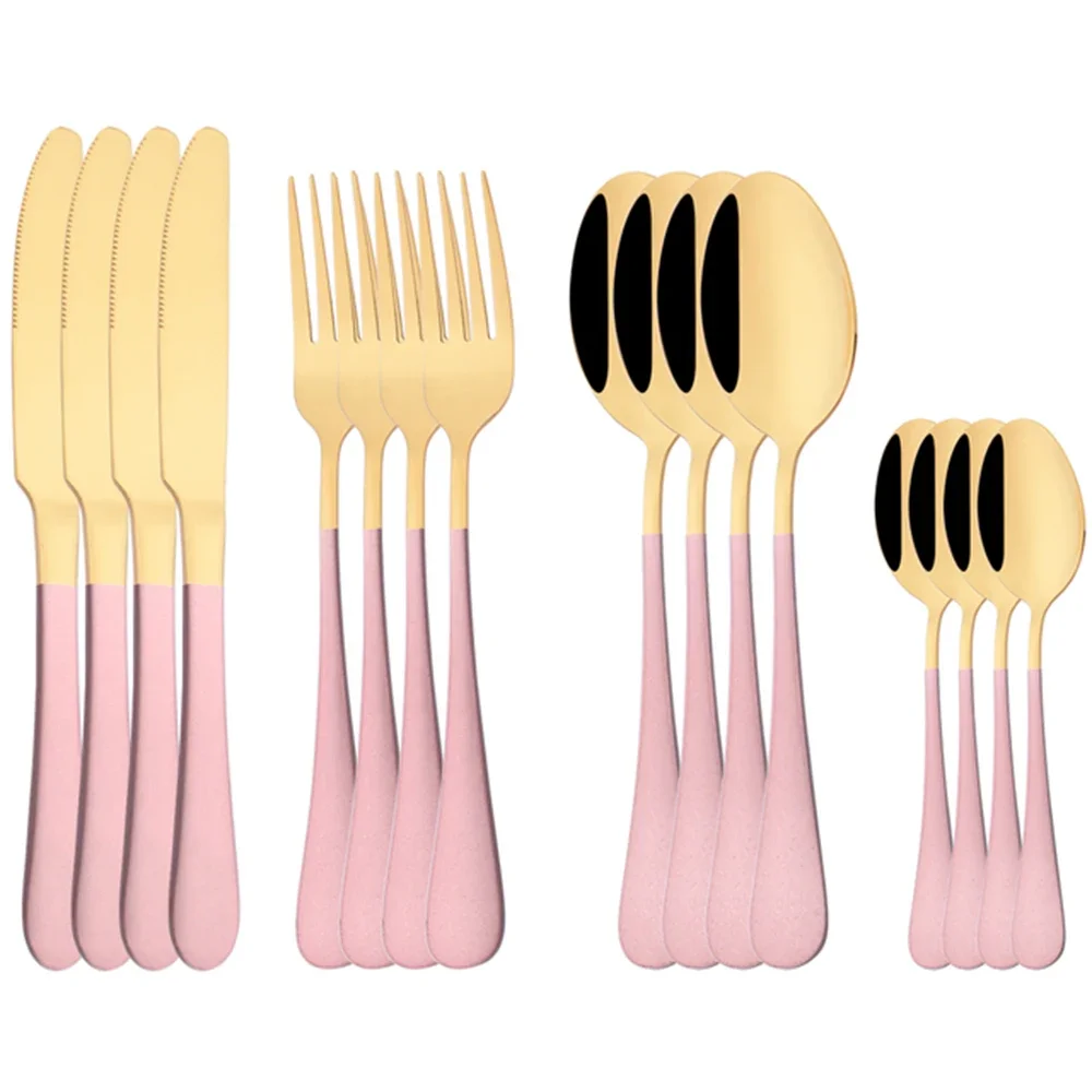 (oro Rosa, Juego De 16 Piezas) Cubiertos De Acero Inoxidable Pulidos A Espejo, Incluye Cuchillo, Tenedor Y Cuchara.