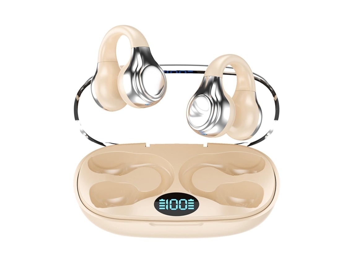 YEMAESRE Auriculares abiertos Bluetooth incorporados de conducción ósea Beige