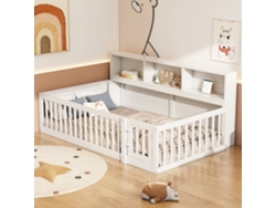 Cama De Madera 90x200 Cm - Con Cabecero Con Almacenaje Y Somier - Blanco