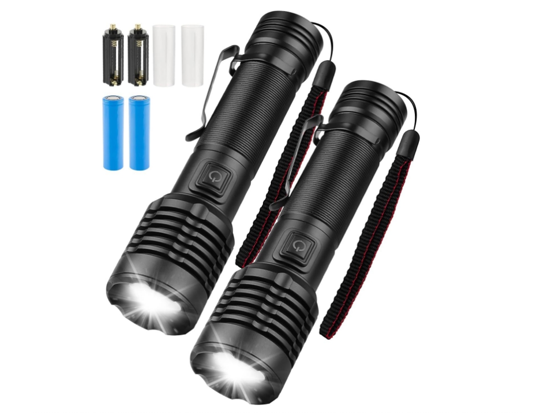 Paquete De 2 Linternas, 5 Modos, 3000 Lúmenes, Resistentes Al Agua, Con Zoom, Para Camping, Emergencias Y Actividades Al Aire Libre (negras)