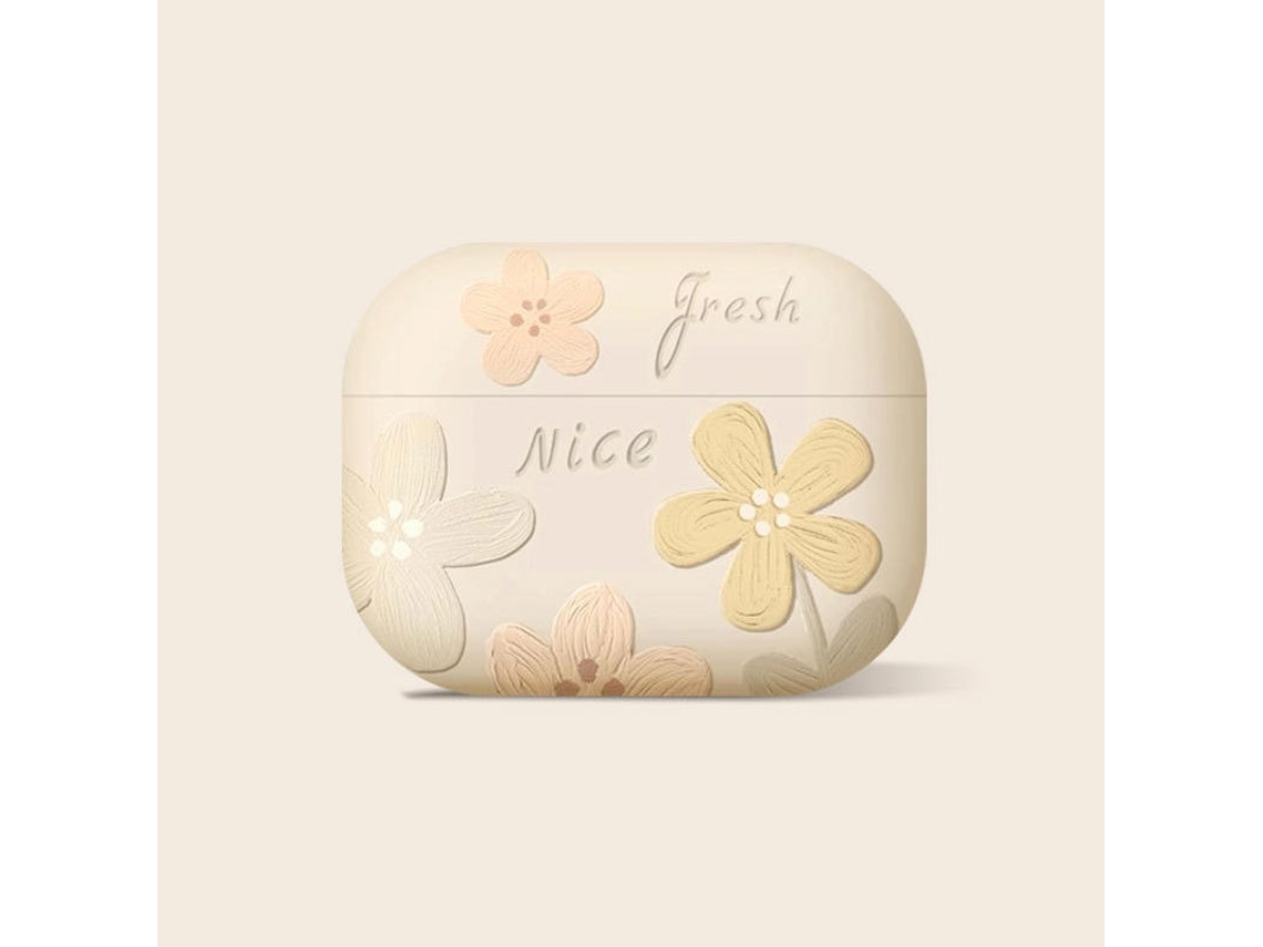 Funda protectora para auriculares Airpods 4, protección completa (pintura al óleo con flores/beige) Czhhmart