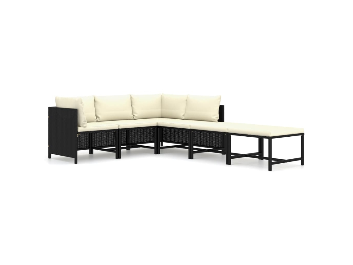 Maison Exclusive - Conjunto de salón de jardín de 6 piezas con cojines de mimbre, negro