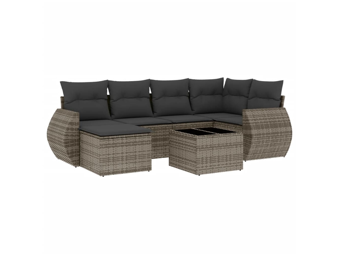 Maison Exclusive - Conjunto de sofá de jardín de 7 piezas con cojines de mimbre y patas grises