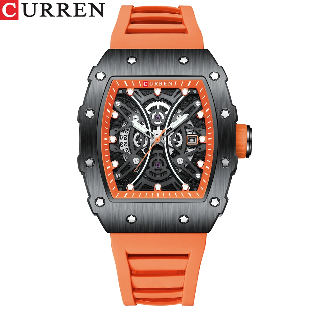 Reloj De Pulsera Creativo 3d De Acero Inoxidable Resistente Al Agua Para Hombre Con Correa De Silicona (naranja)
