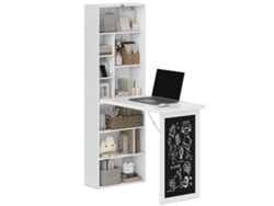 Escritorio Plegable De Pared Con Espacio De Almacenamiento, Estantería, Área De Trabajo, Pizarra Y Estante Ajustable.