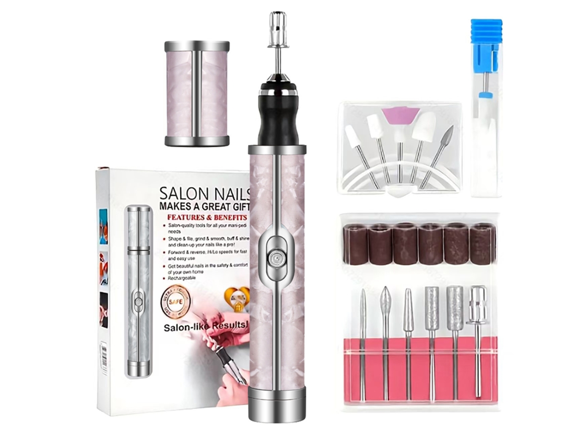 Set eléctrico de manicura/pedicura Chrui, 20000 rpm, 4 velocidades, 12 puntas (rosa)