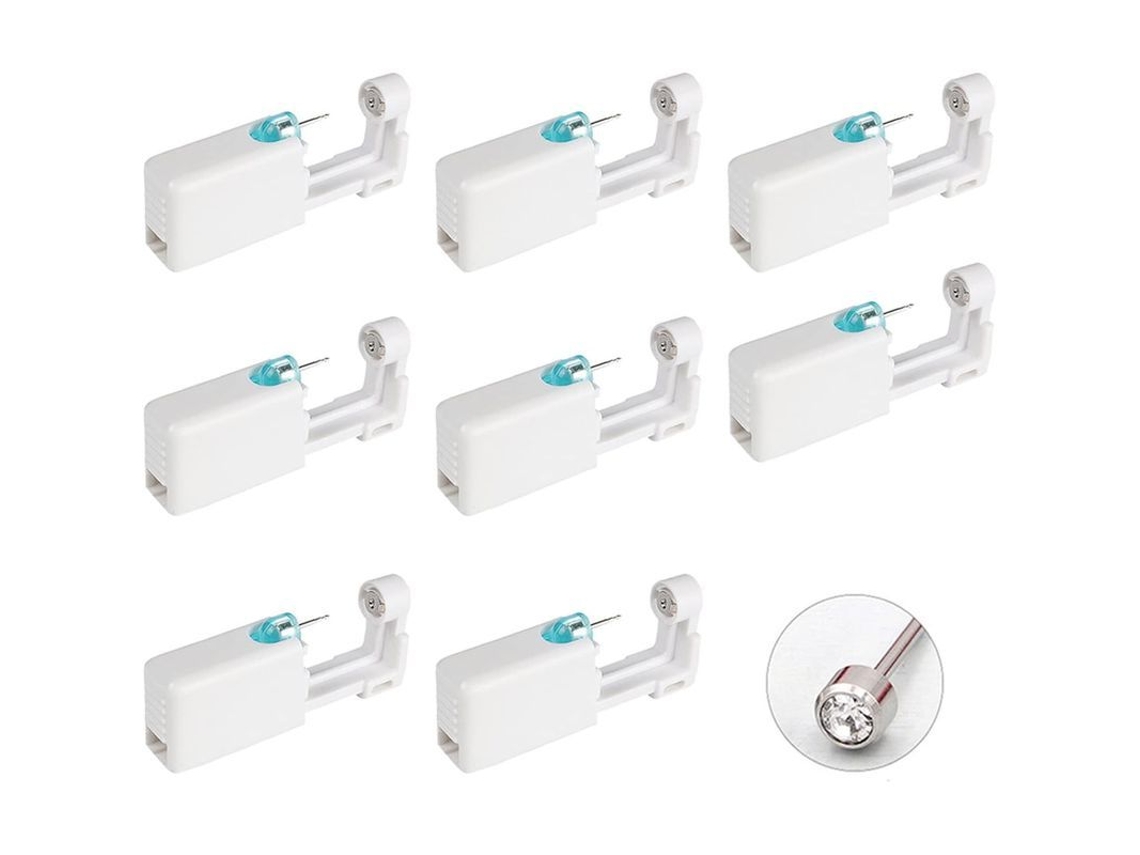Pistola Perforadora De Orejas Desechable, Paquete De 8 Unidades, Juego Seguro Y Estéril Con Pendientes Para Niñas Y Niños (blanco)