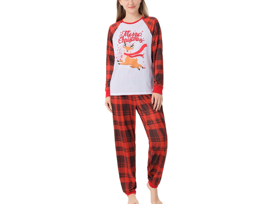 2026altiro-pijamas Navideños Familiares Estampado De Cuadros Manga Corta Cuello Elástico Talla Mujer Xl