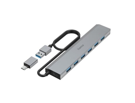 Concentrador USB HAMA 7 Puertos USB 3.2 Gen1 5 Gbit/s con Adaptador de Sección USB-C