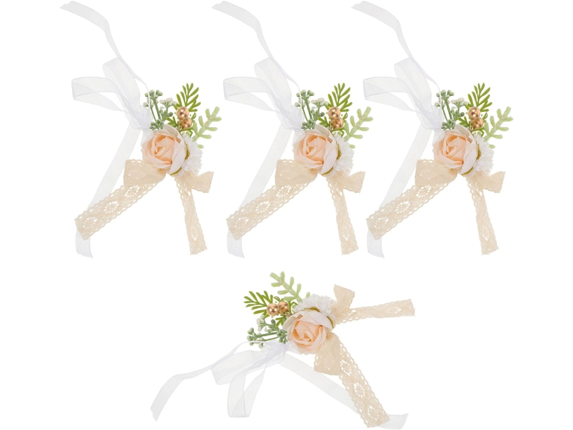 Nuobesty De 4 Pulseiras De Casamento Com Flores Artificiais Brancas Para Noiva