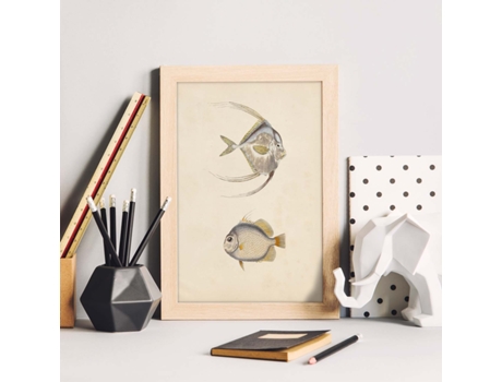 Póster NACNIC de Dos Peces Gris, Naranja y Beige en , Fondo Papel Vintage.