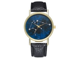 Reloj De Pulsera Unisex Negro De Cuarzo Con Correa De Cuero Y Esfera Con Diseño De Cielo Estrellado.
