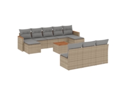 Conjunto de 11 sofás de jardín con cojines, mimbre, beige mixto, MAISON EXCLUSIVE (11 piezas)