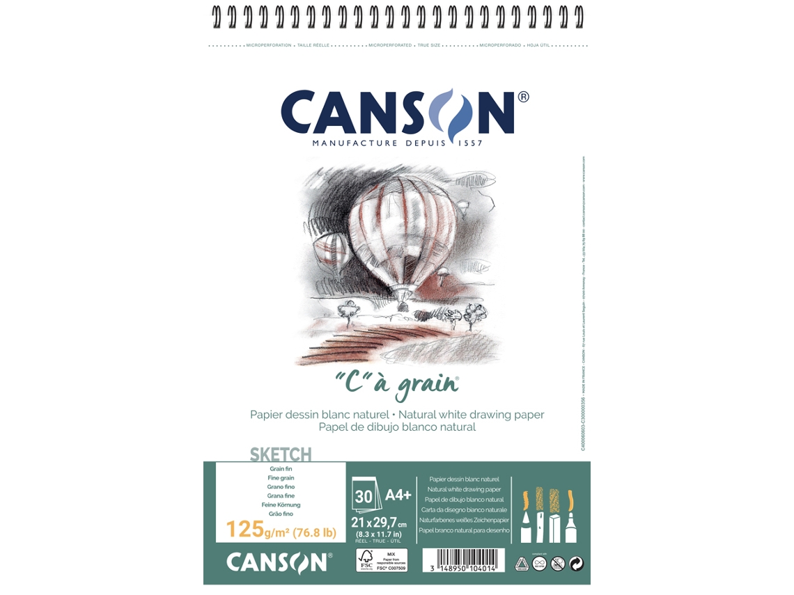 Bloc Espiral de Papel de Dibujo CANSON C Grano A5 125 G/M²