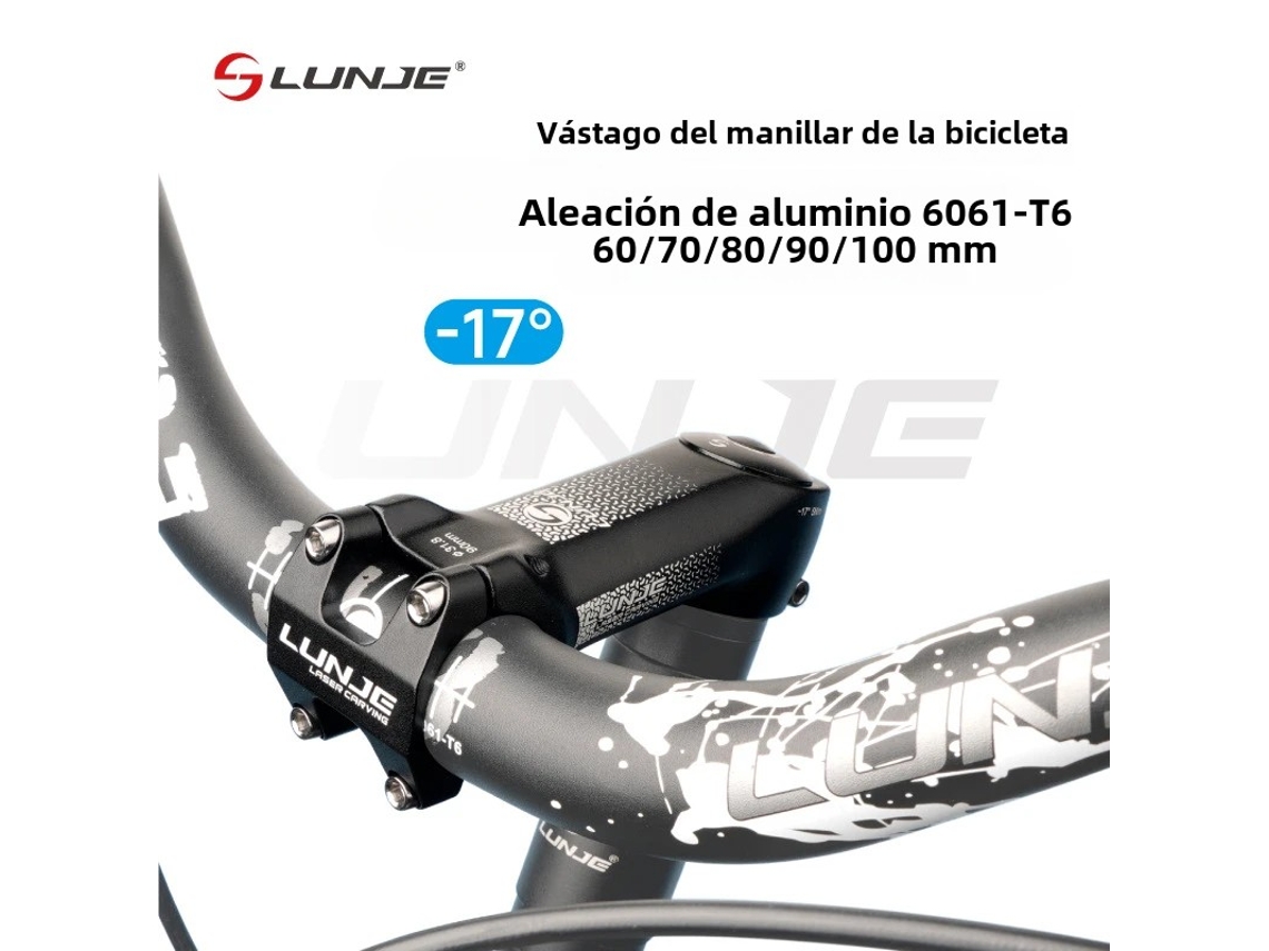 Potencia de bicicleta de 17°, 31,8 mm, para manillar de bicicleta de montaña o carretera, de 60 a 100 mm, de aleación de aluminio, ligera y con elevador.