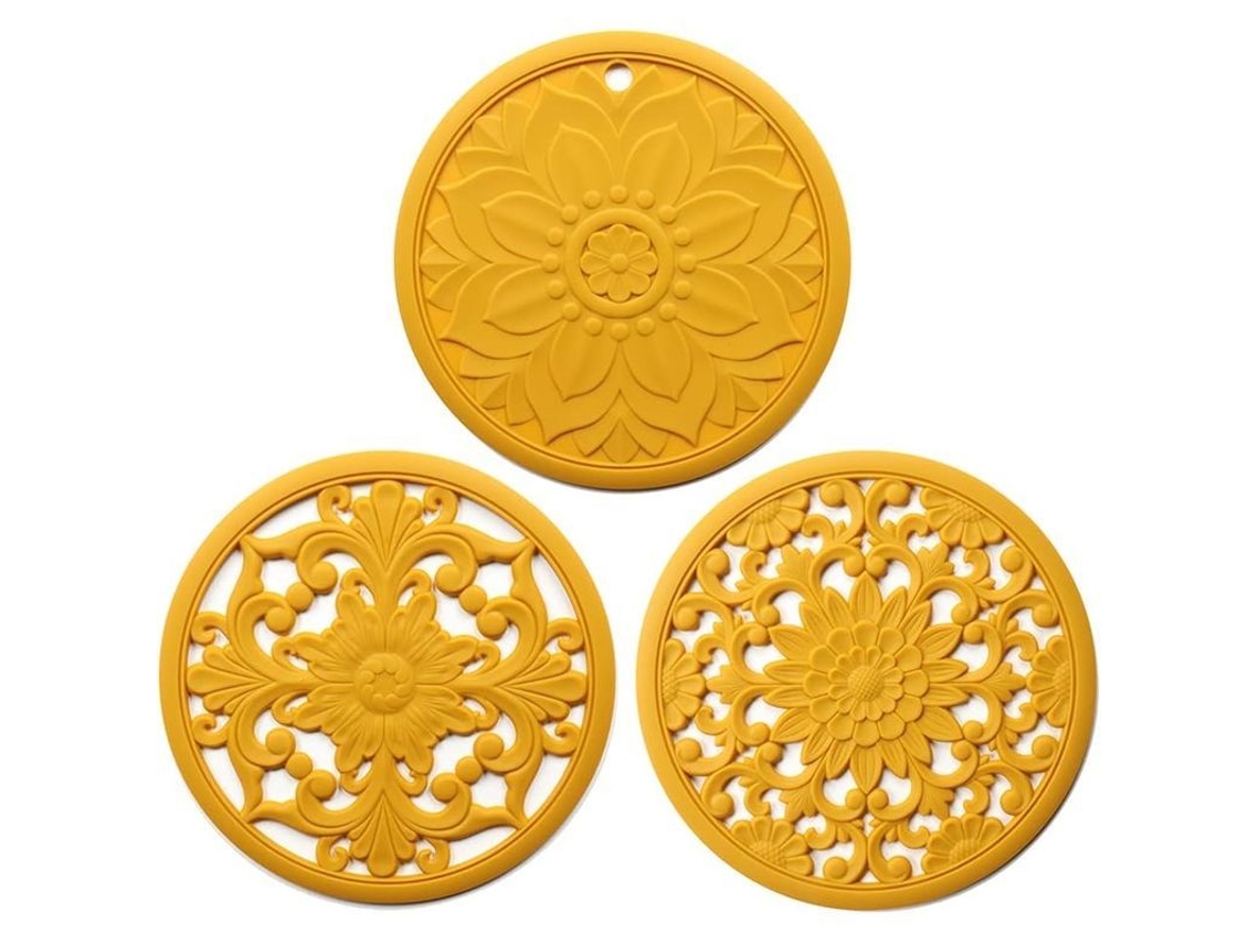 Juego De 3 Protectores De Mesa De Silicona Antideslizantes Amarillos Para Ollas Y Teteras.