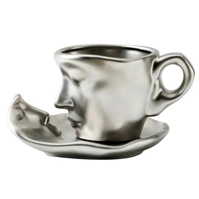 Taza de cerámica creativa, capacidad de 100 ml, diseño personalizable. Mdug (plateada)