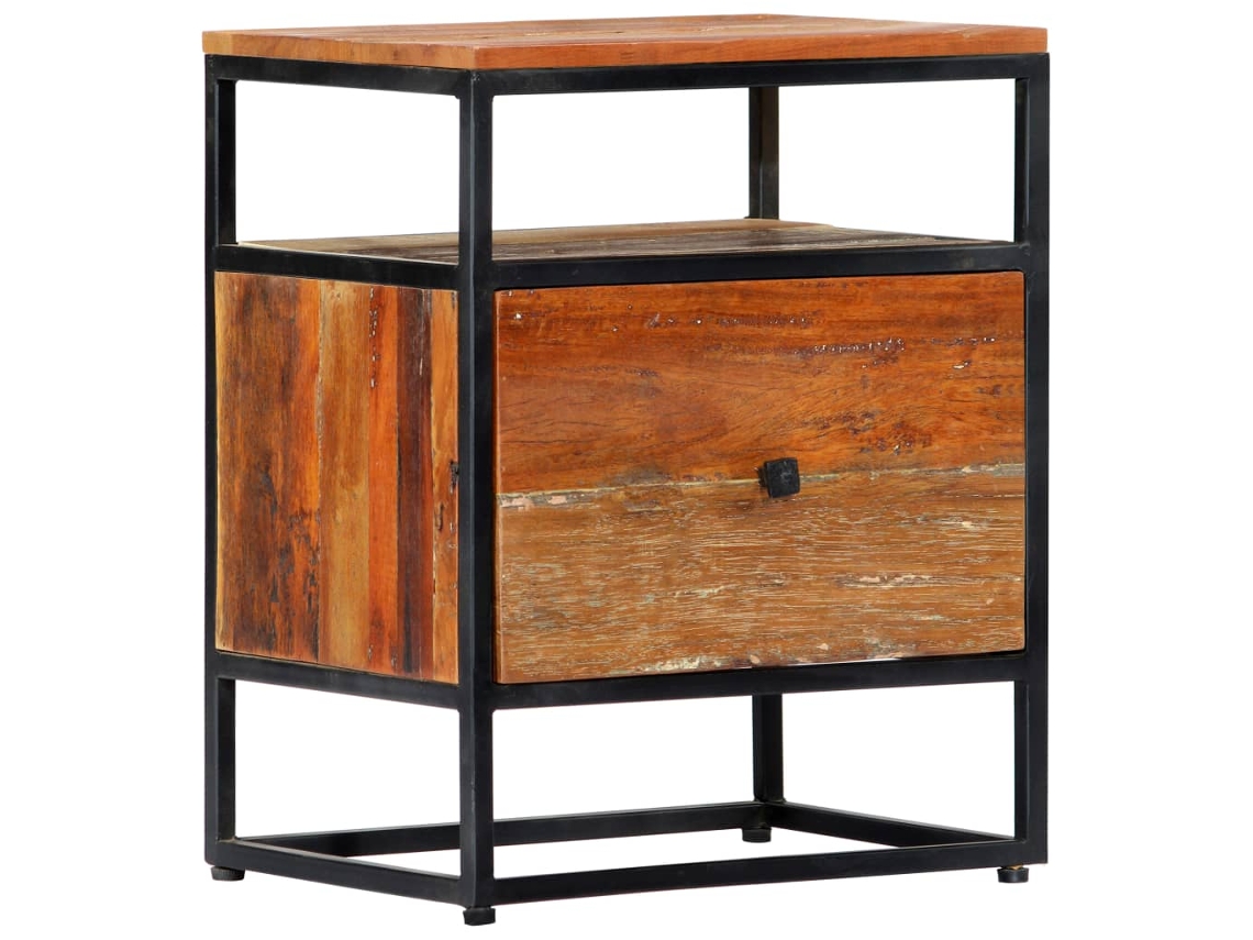 Mesita de Noche 40X30X50 Cm Madera Recuperada Maciza y Aço